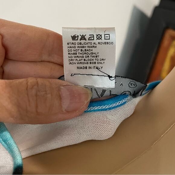 KRIZIA turquoise tiger print short asymmetrical sleeve women’s small dress - Picture 6 of 7